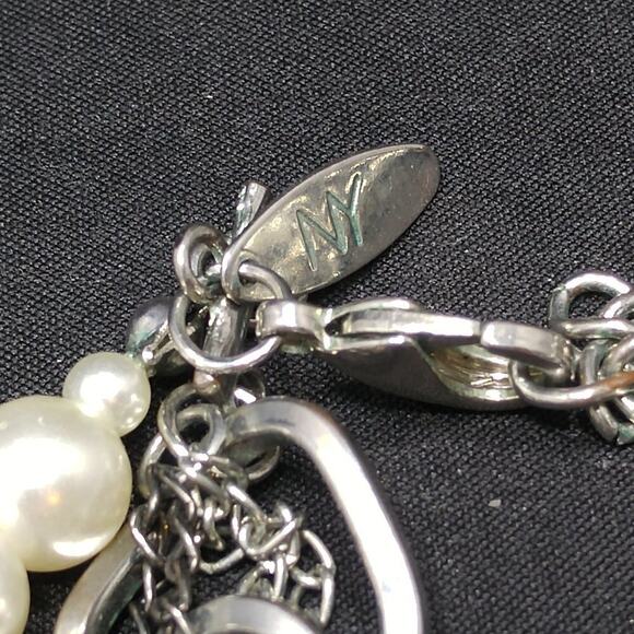 New York & Company Faux Pearl Side Rhinestone Pendant Necklace - Picture 5 of 7